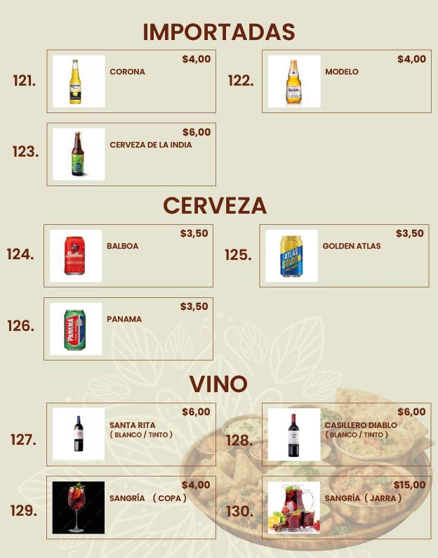 Hoja de Menú 15 - IMPORTADAS - CERVEZA - VINO